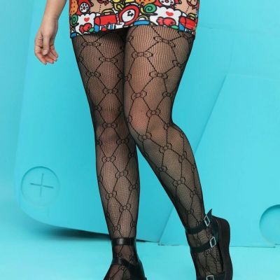 SHEIN X Hello Kitty and Friends Bow Print Fishnet Tights *Plus* One Size NWT